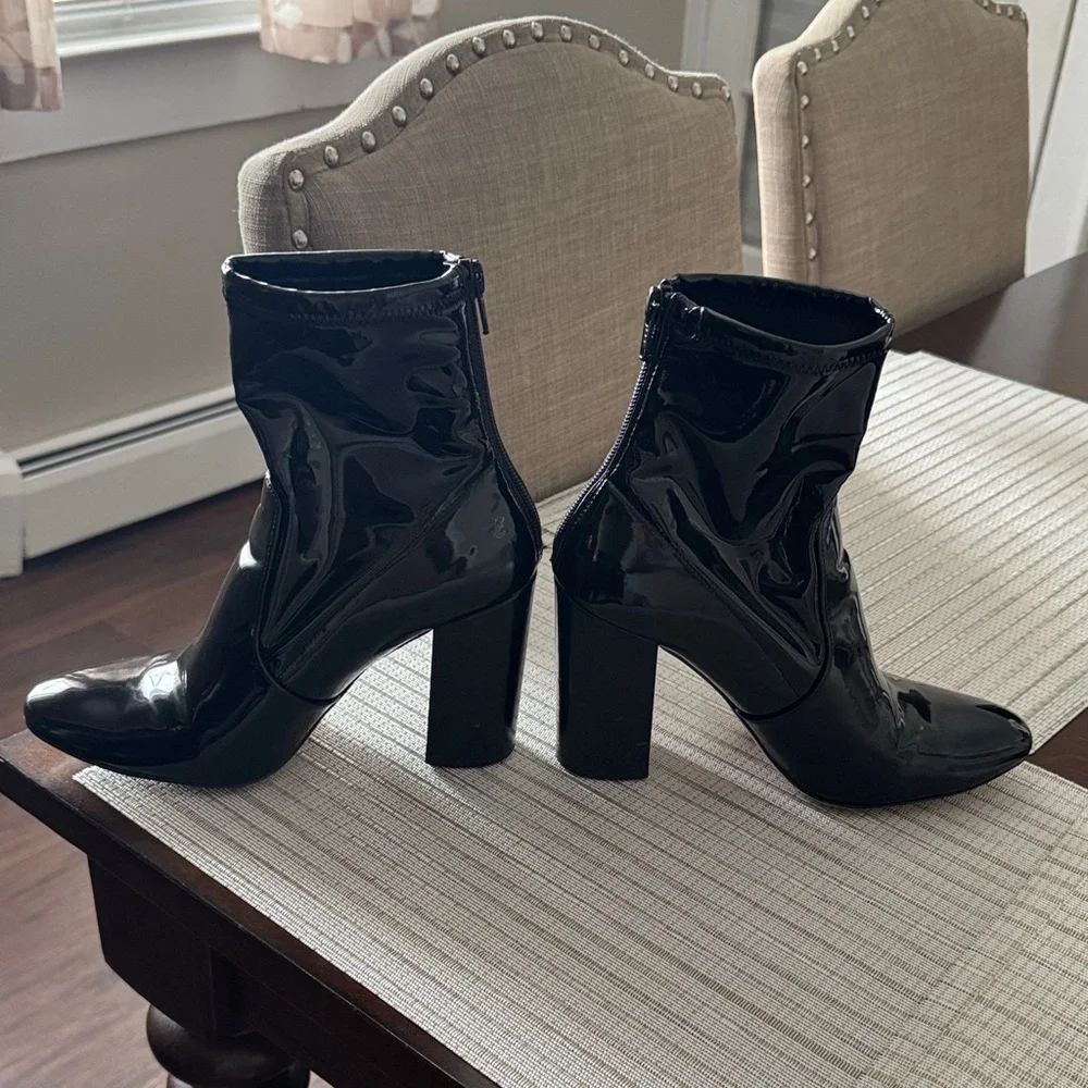 Aldo Black Patent Block Heel Ankle Booties